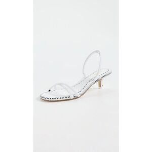 Larroude White Leather Braided Slingback Kitten Heel Sandals Whipstitch Trim